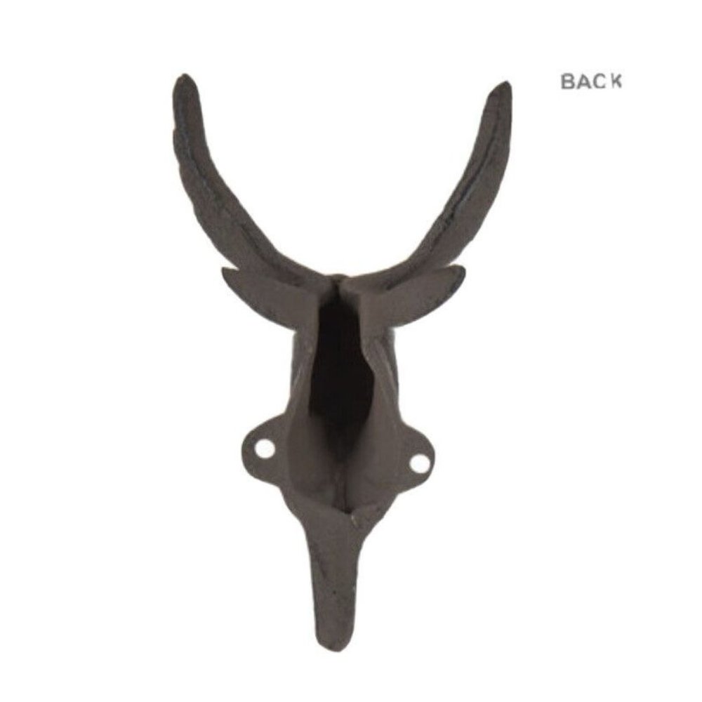 Deer Buck Elk Antlers Wall Coat Towel Hook Rack Cabin 6.5” Rustic Cast Iron - Picture 3 of 4